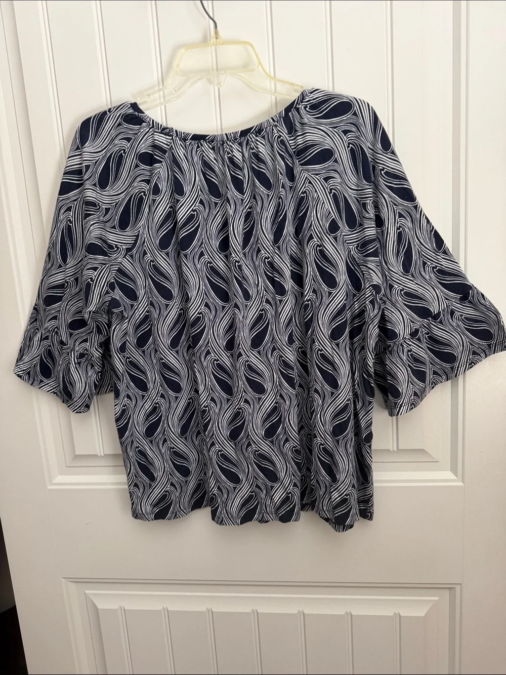 Michael Kors Navy White Flowy Peasant Blouse Elastic Neck Boho Size 2X